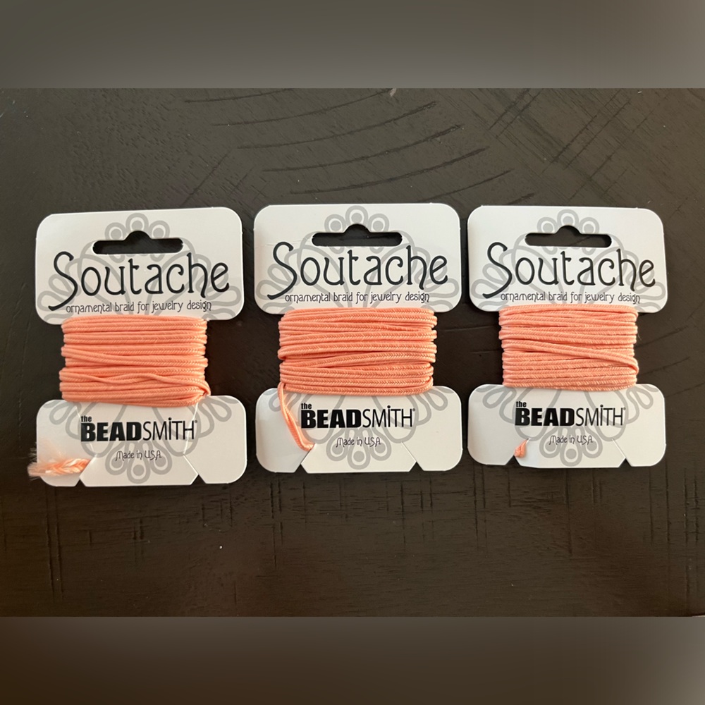 THREE Soutache ornamental braid for jewelry design, peach, 3 yd, the beadsmith
